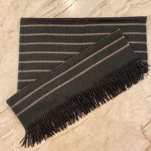 J. Crew Home Striped 100% Cashmere Throw Blanket - Grey/Tan NWOT - Picture 2 of 6